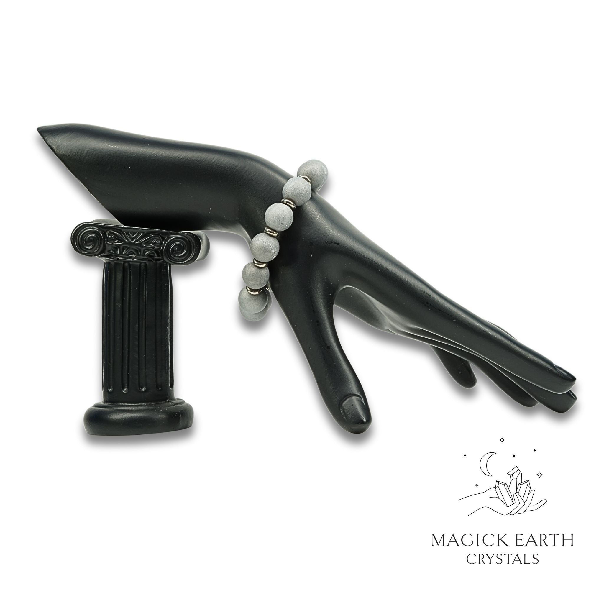 Natural agate druzy 12mm bead crystal bracelet with platinum electroplated finish view a
