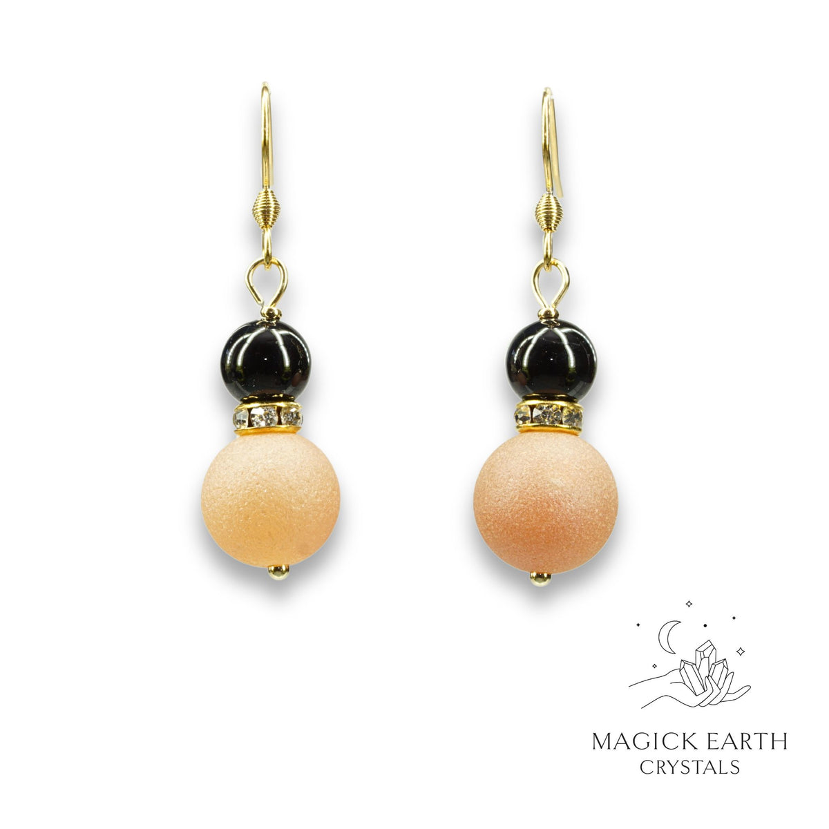 Natural agate druzy earrings with beige electroplated finish showing crystal formation view b