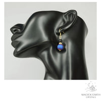 Natural agate druzy earrings with blue electroplated finish showing crystal formation view c