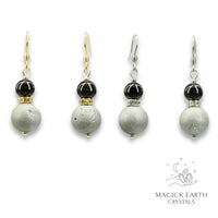 Natural agate druzy earrings with platinum electroplated finish showing crystal formation view a