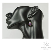 Natural agate druzy earrings with purple electroplated finish showing crystal formation view e