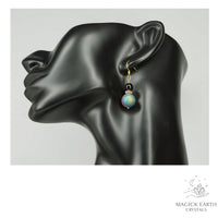 Natural agate druzy earrings with rainbow electroplated finish showing crystal formation view c