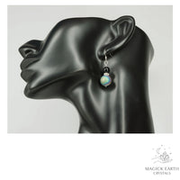 Natural agate druzy earrings with rainbow electroplated finish showing crystal formation view e
