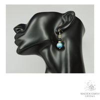 Natural agate druzy earrings with teal electroplated finish showing crystal formation view c