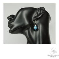 Natural agate druzy earrings with teal electroplated finish showing crystal formation view e