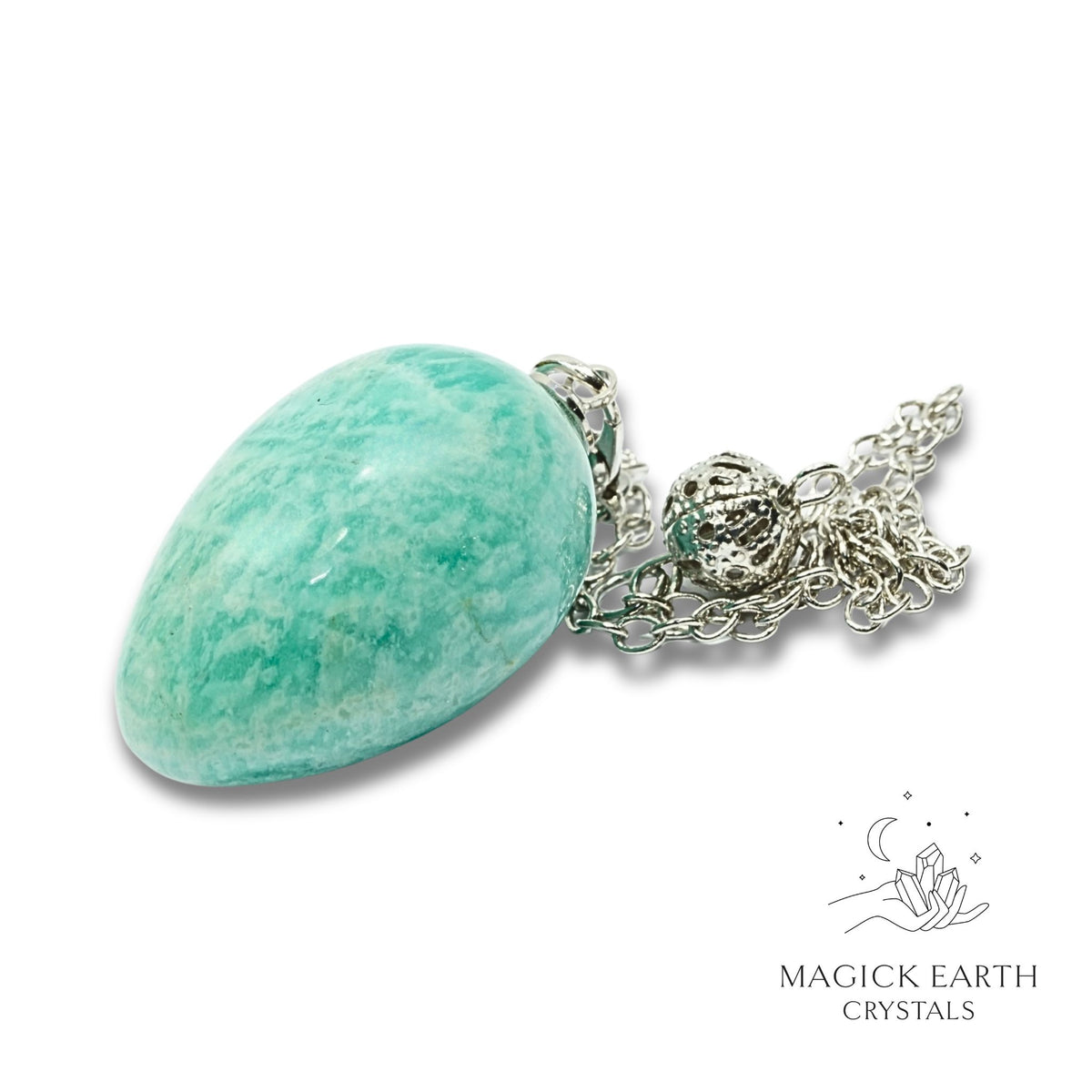 Natural Amazonite egg crystal pendulum view a