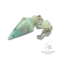 Natural Amazonite spire crystal pendulum view a