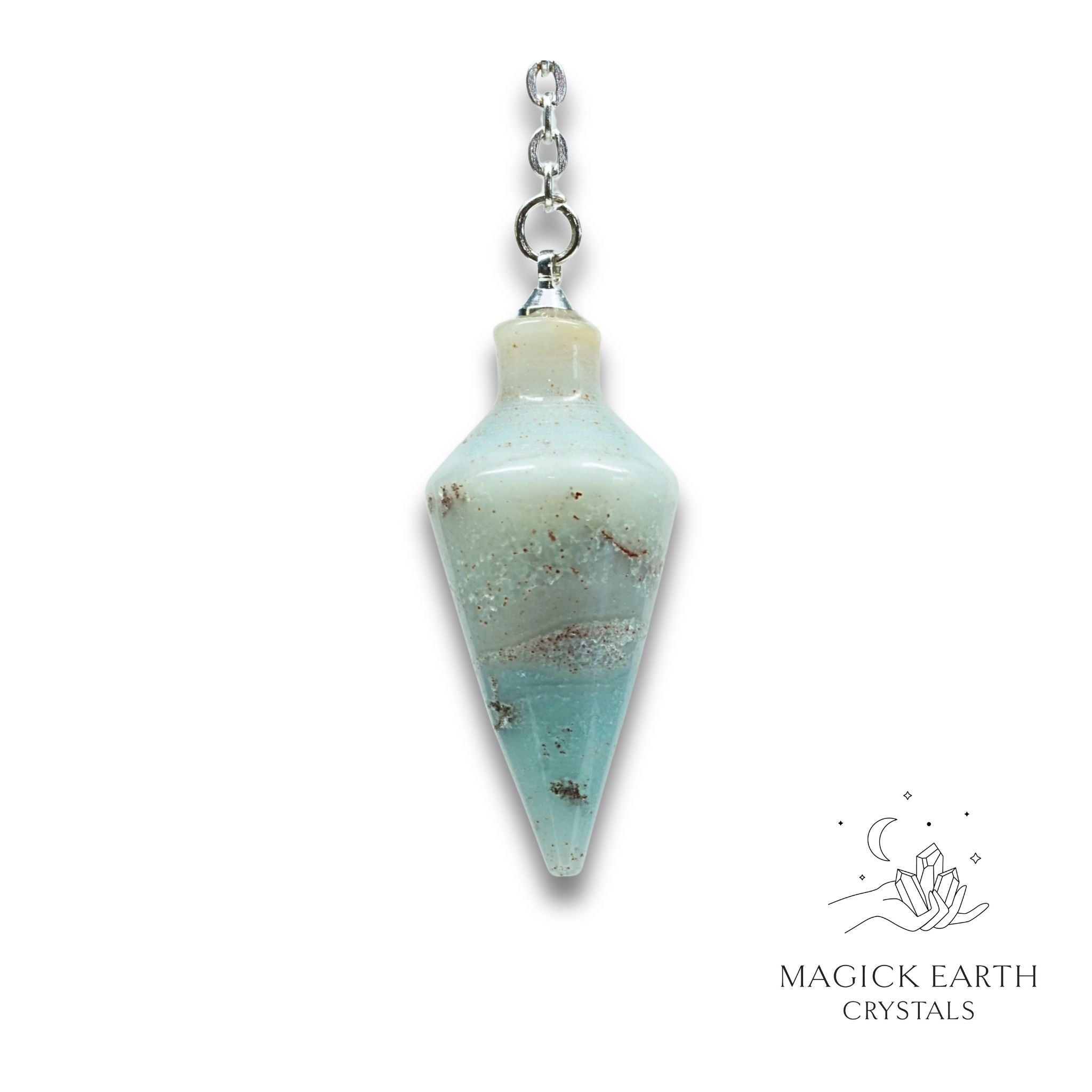 Natural Amazonite spire crystal pendulum view b
