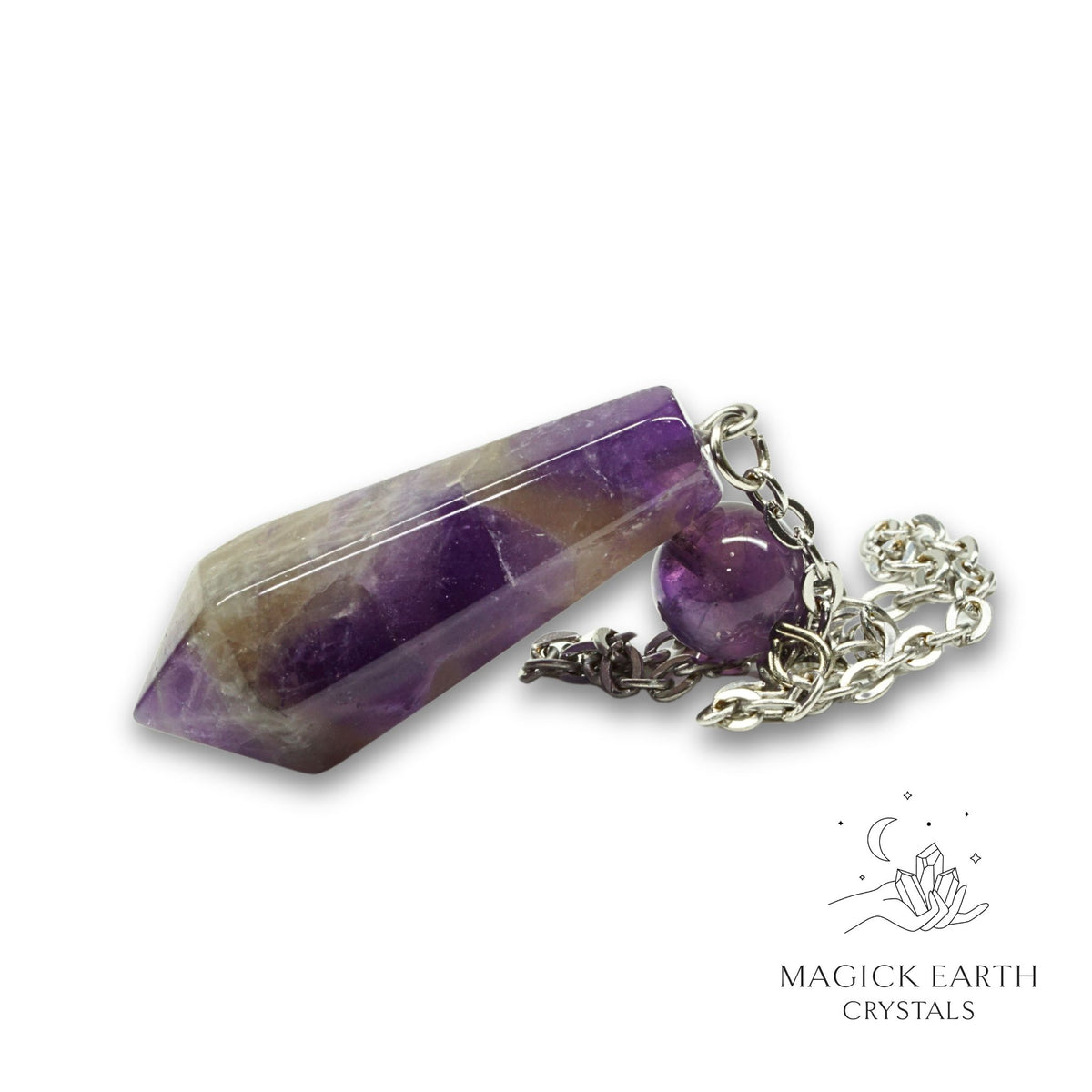 Amethyst Faceted Bullet Pendulum Horizontal View for Sacred Stillness