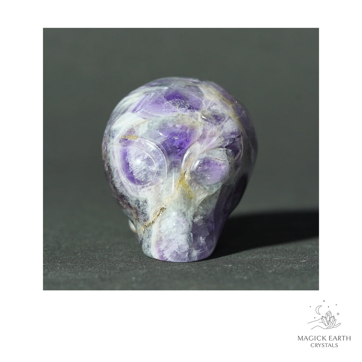 Natural Amethyst Crystal Alien Skull View C