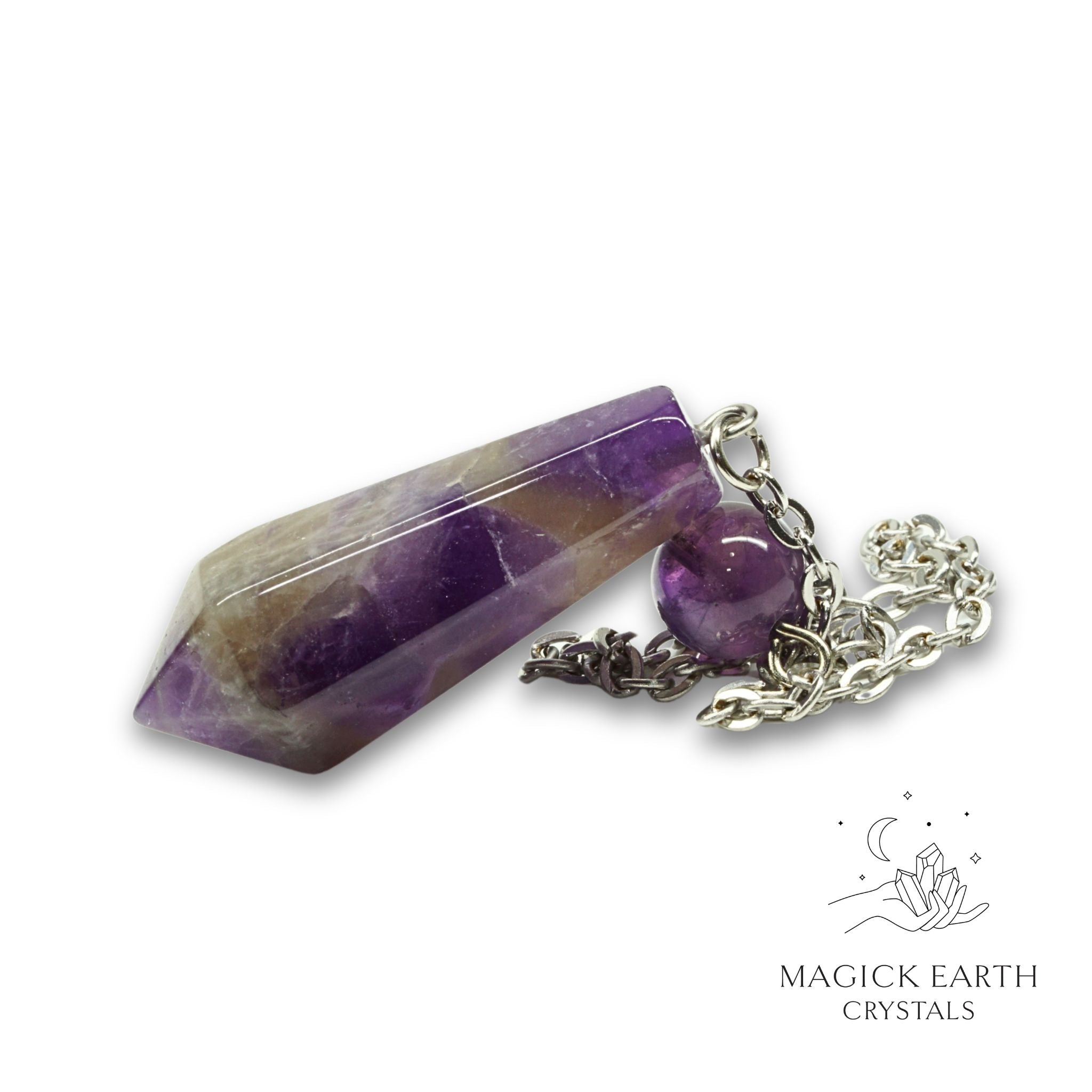 Natural Amethyst crystal bullet pendulum view a