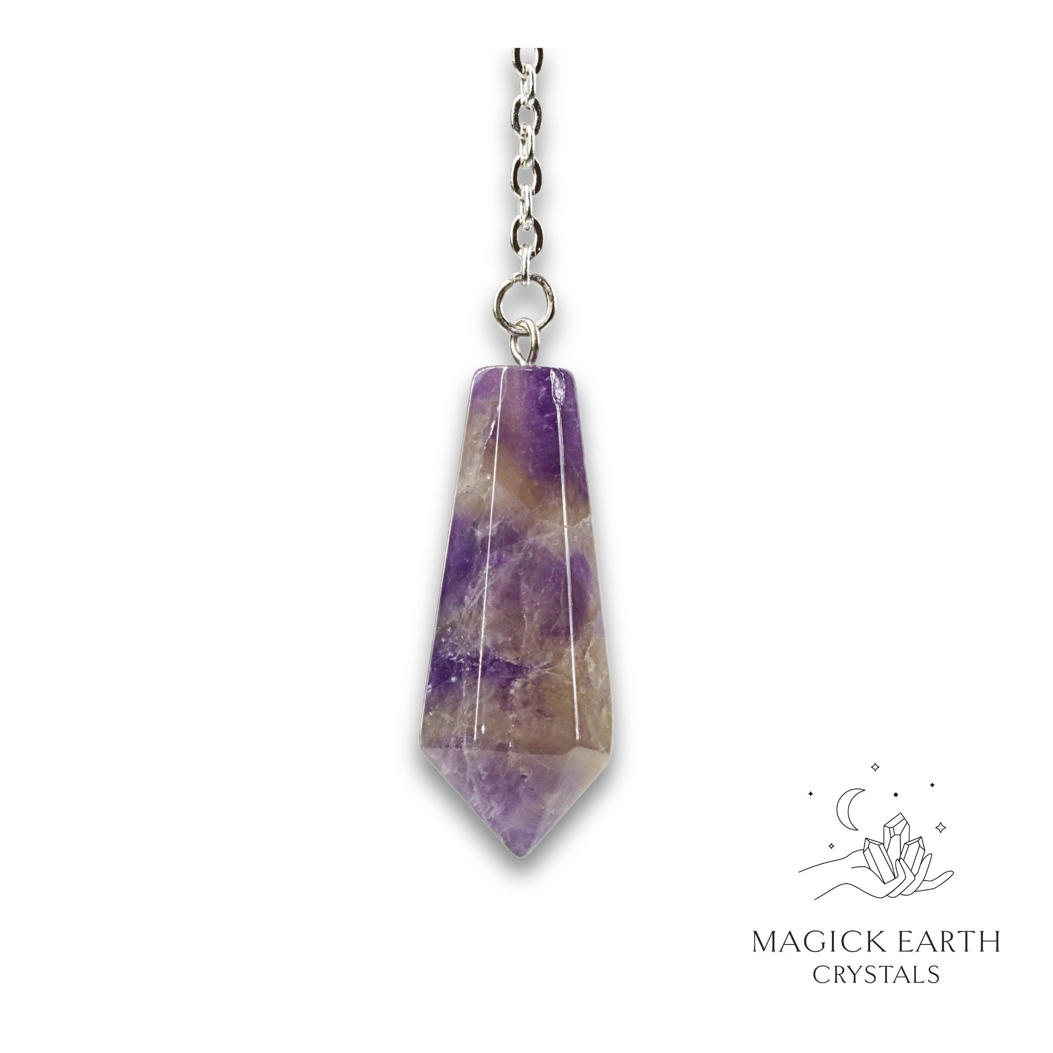 Natural Amethyst crystal bullet pendulum view b
