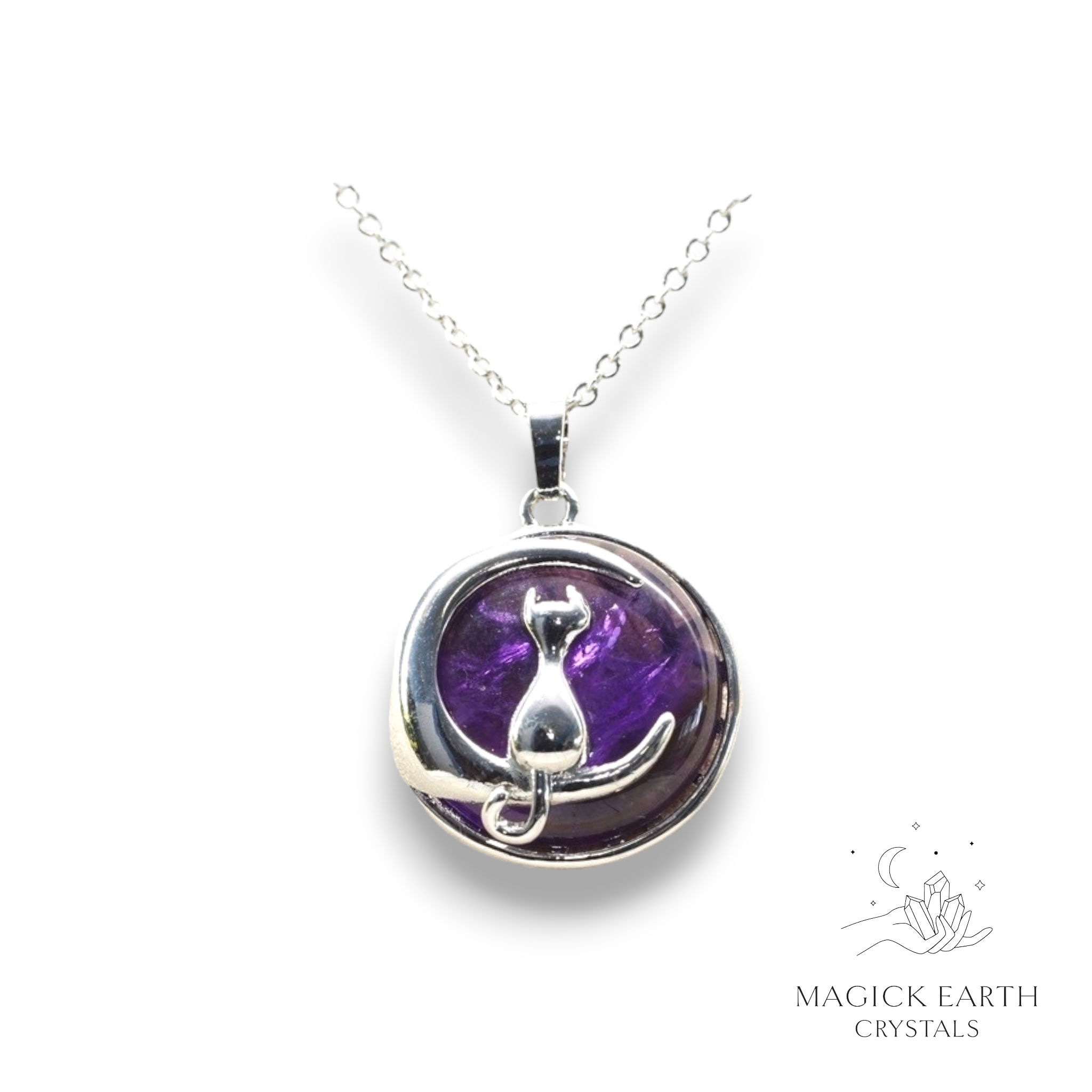 Natural Amethyst crystal cat pendant view a