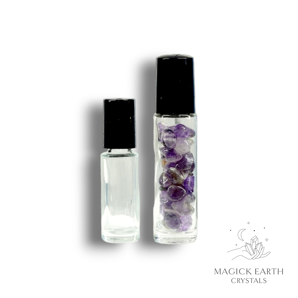 Natural Amethyst crystal chip roller bottle view a