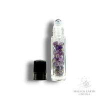 Natural Amethyst crystal chip roller bottle view b