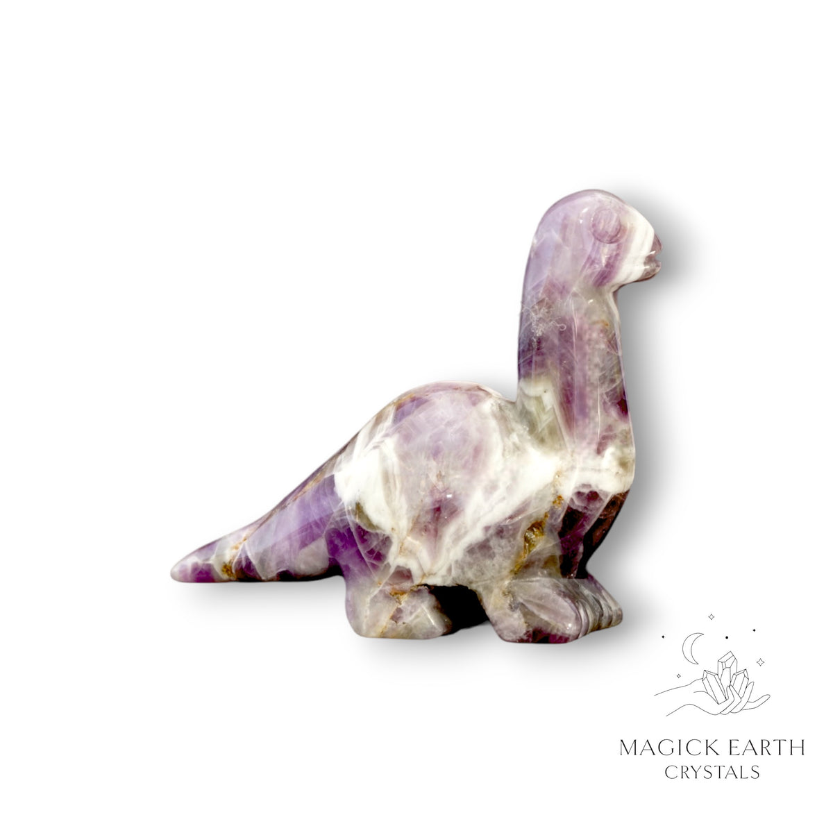 Natural Amethyst crystal dinosaur figurine  view a