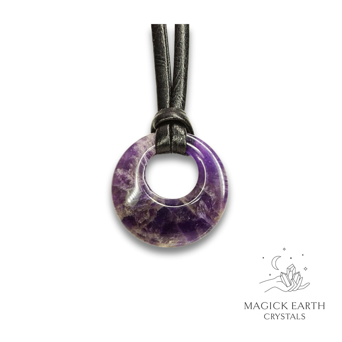 Natural Amethyst crystal offset donut pendant