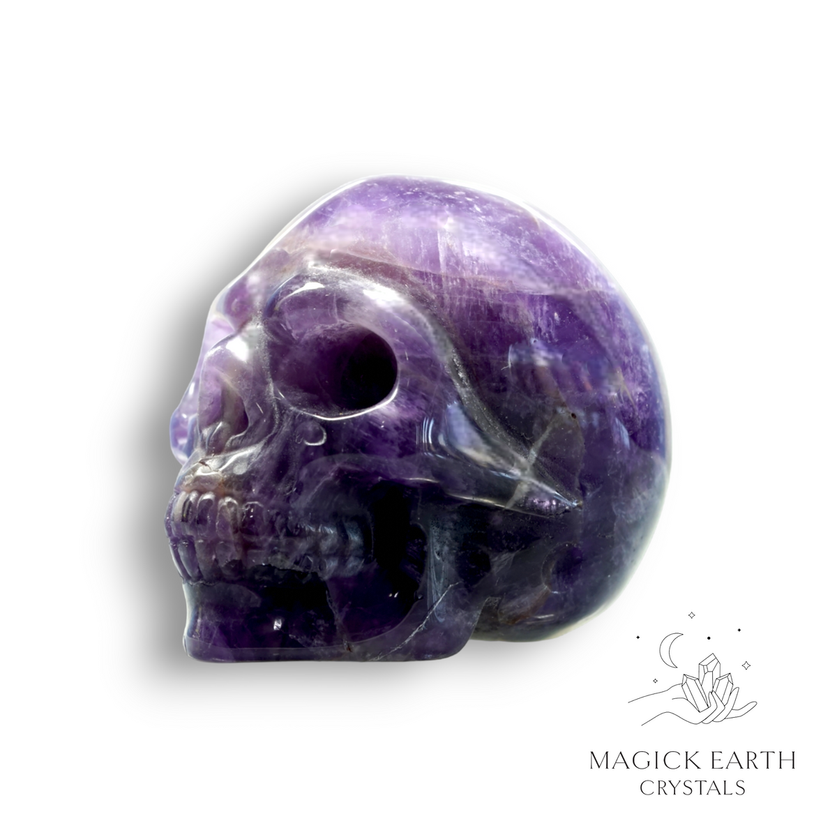Natural Amethyst crystal skull view b