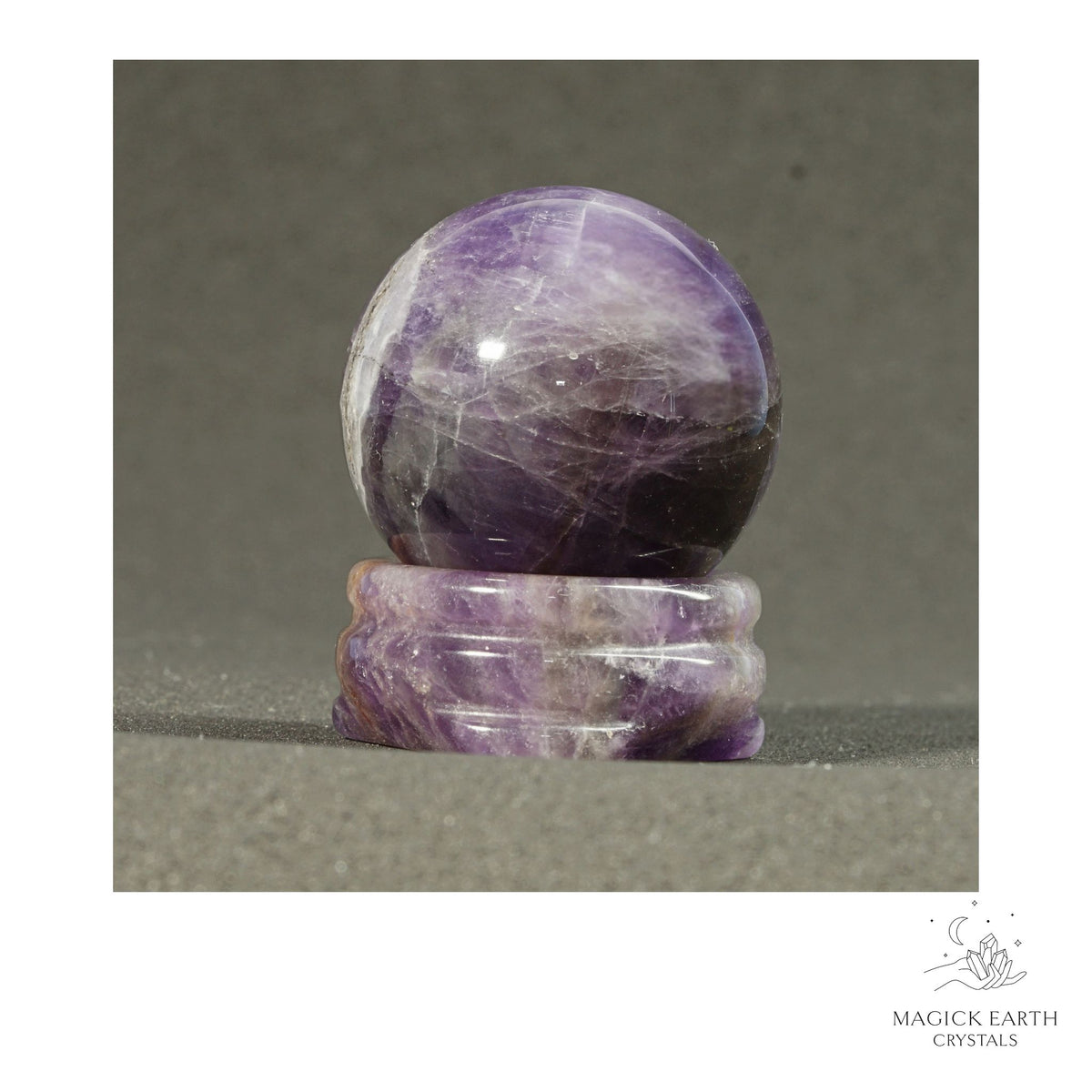 Natural Amethyst crystal sphere with Amethyst  Stand view a