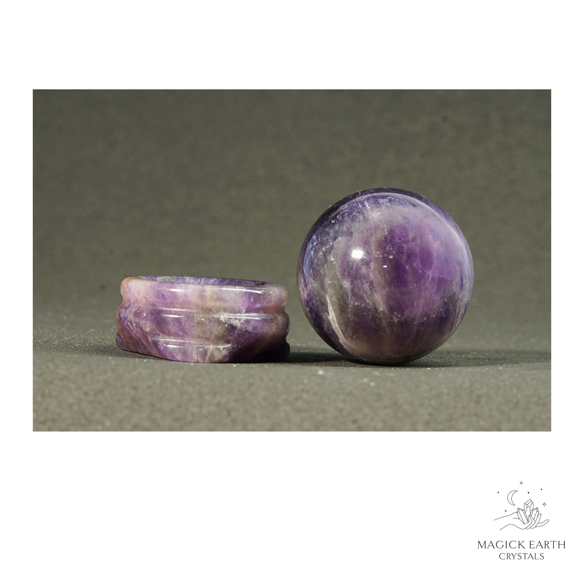 Natural Amethyst crystal sphere with Amethyst  Stand view b
