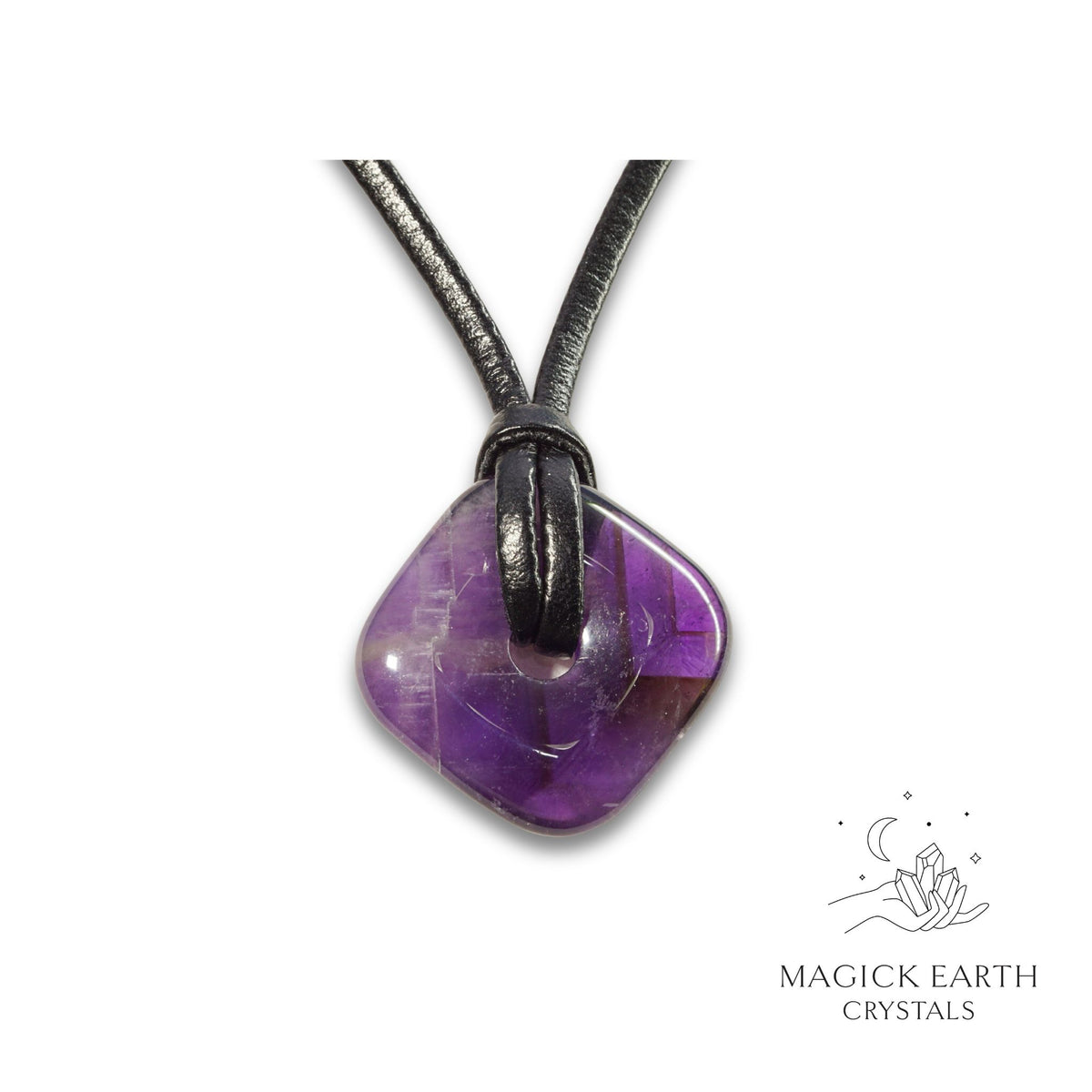 Natural Amethyst diamond shaped donut pendant