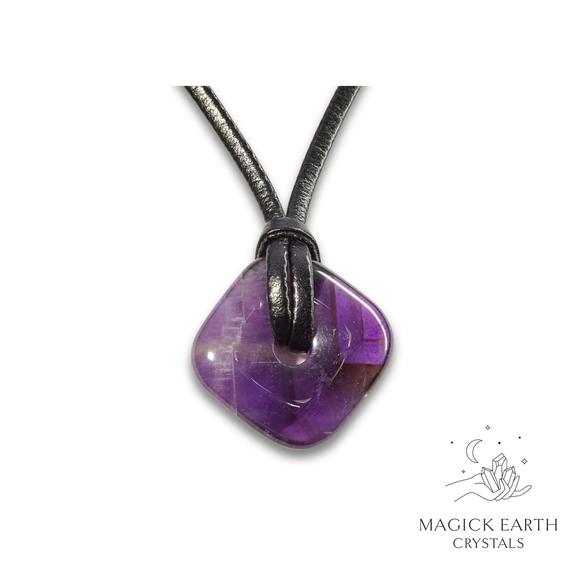 Natural Amethyst diamond shaped donut pendant