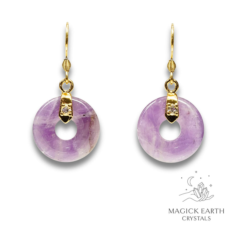 Amethyst  Donut  Earrings  with Gold Finish for Sacred Stillness