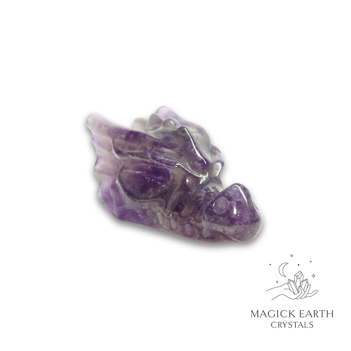 Natural Amethyst crystal dragon skull view a