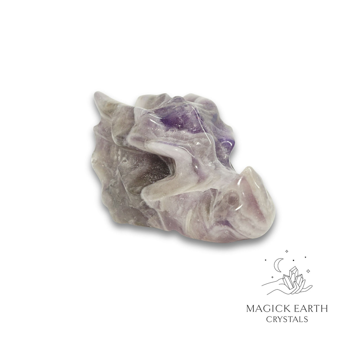 Natural Amethyst crystal dragon skull view c