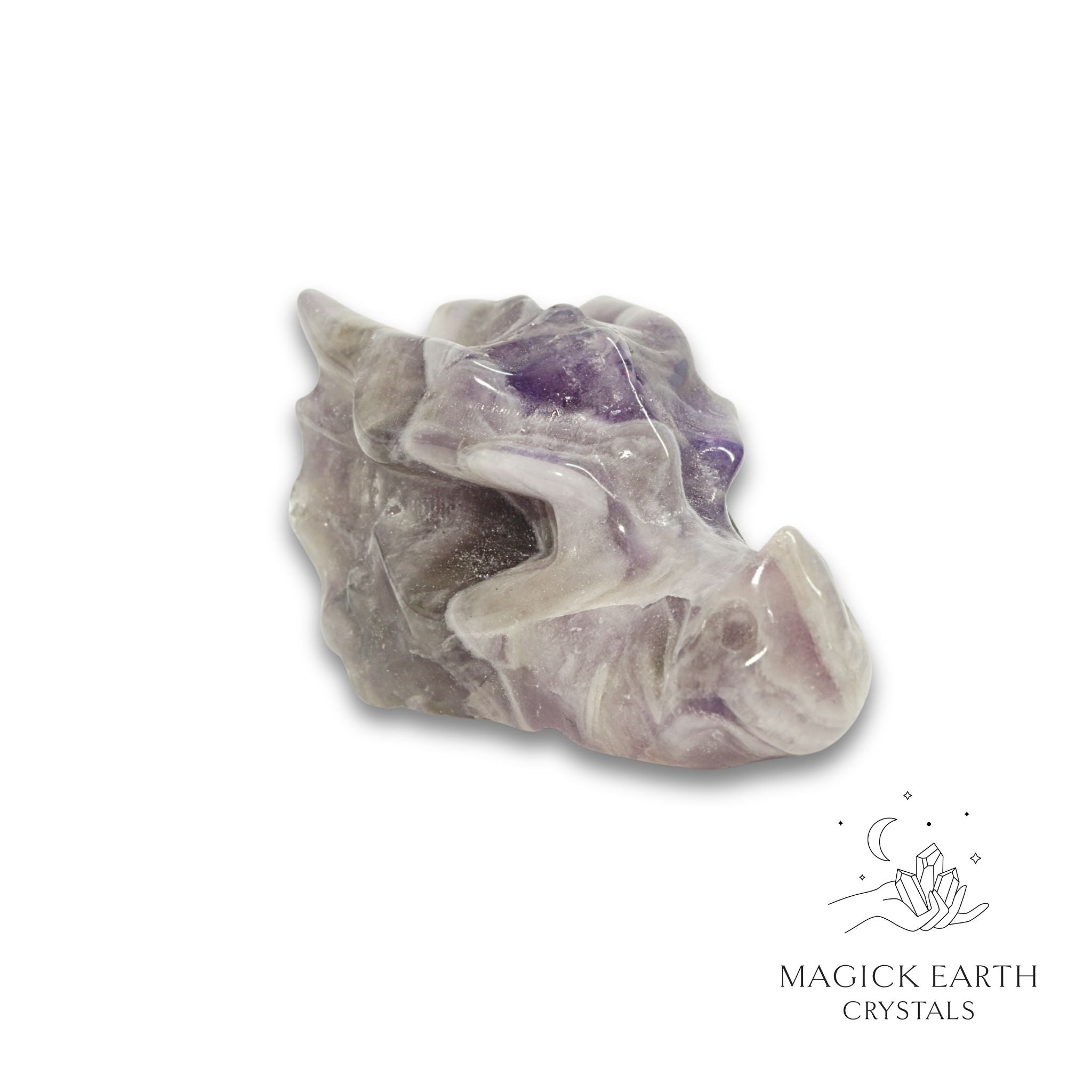 Natural Amethyst crystal dragon skull view c