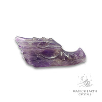 Natural Amethyst crystal dragon skull view e