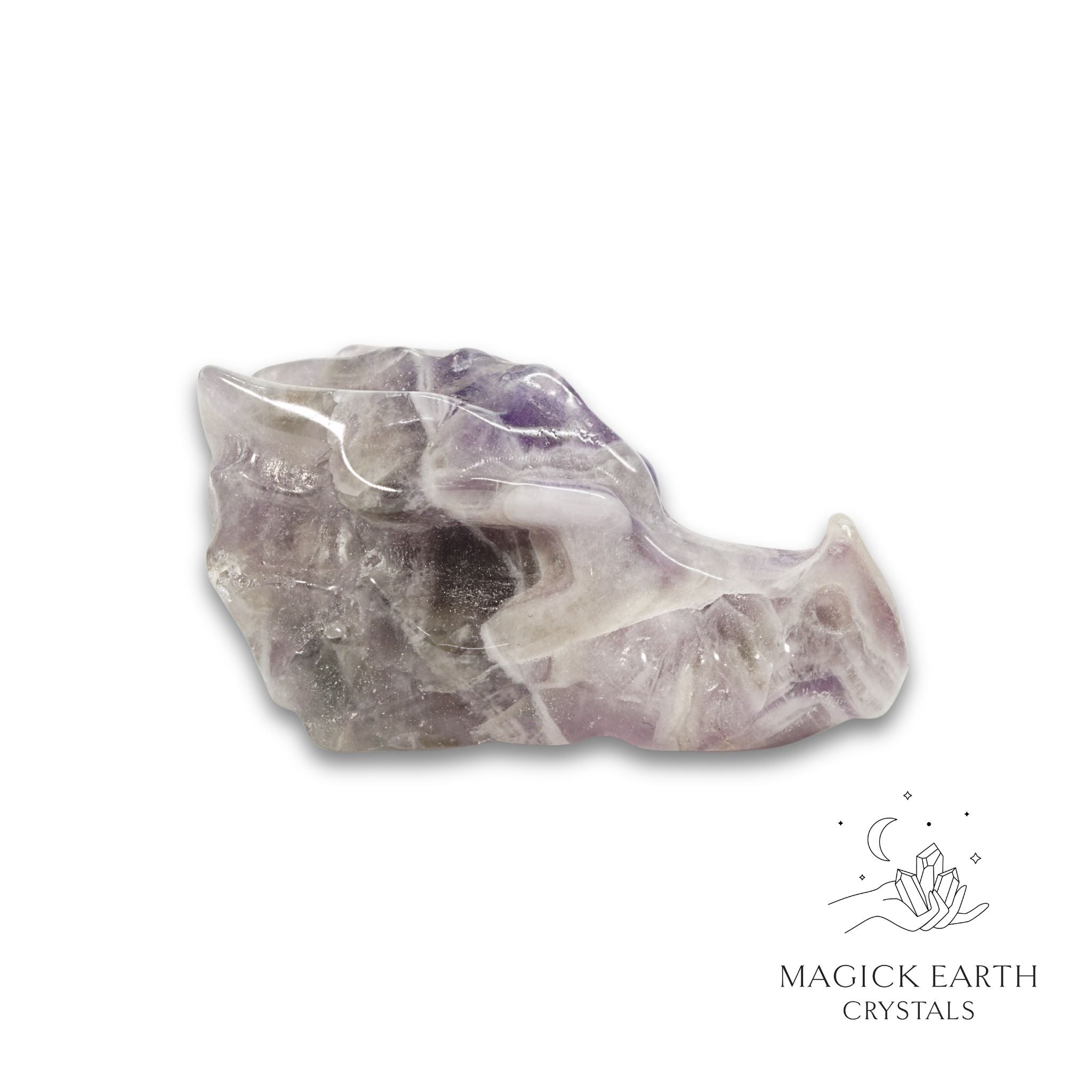 Natural Amethyst crystal dragon skull view f