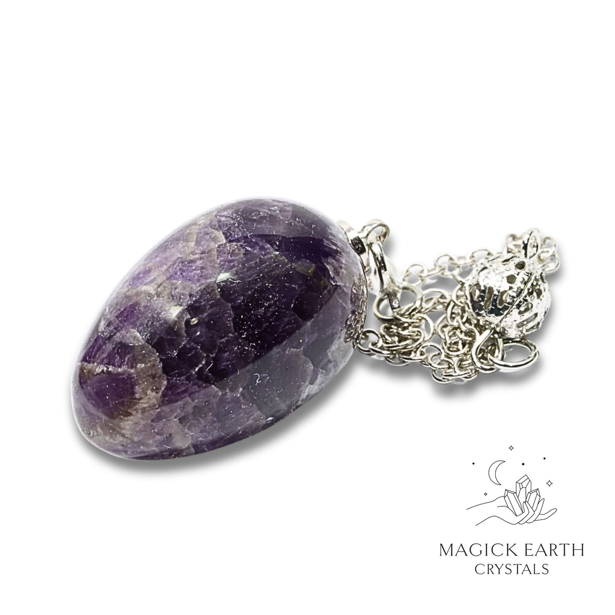Natural Amethyst egg crystal pendulum view a