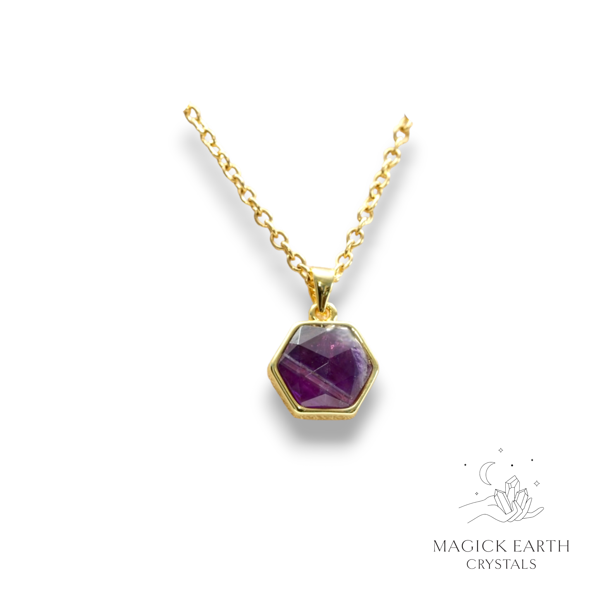 Natural Amethyst faceted hexagon crystal pendant