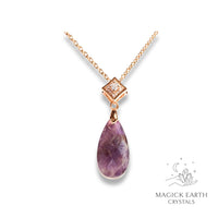 Amethyst  Faceted Teardrop Pendant  Rose Gold Finish For Stress Relief & Sleep