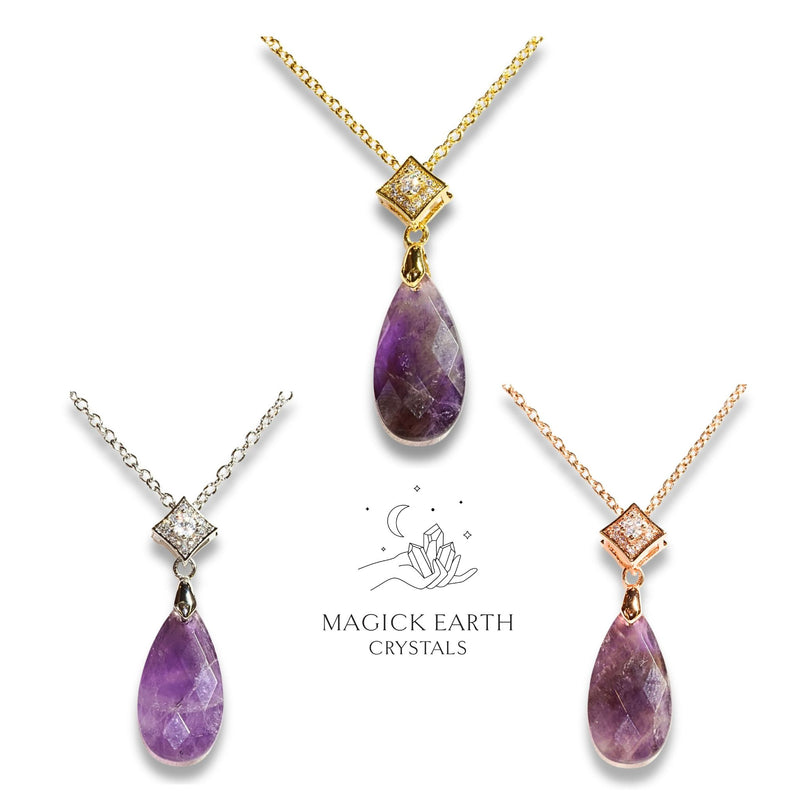 Amethyst Faceted Teardrop Pendant For Stress Relief & Sleep