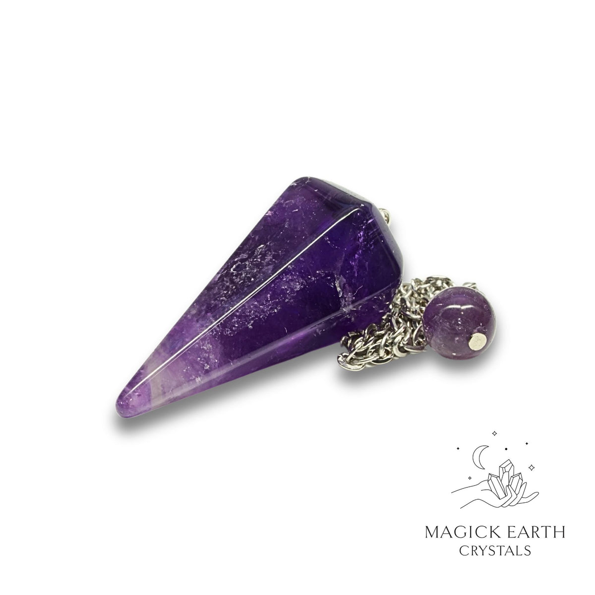 Natural Amethyst crystal large cone pendulum view a