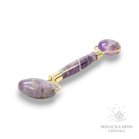 Amethyst  Massage Roller Gold Finish For Sacred Stillness
