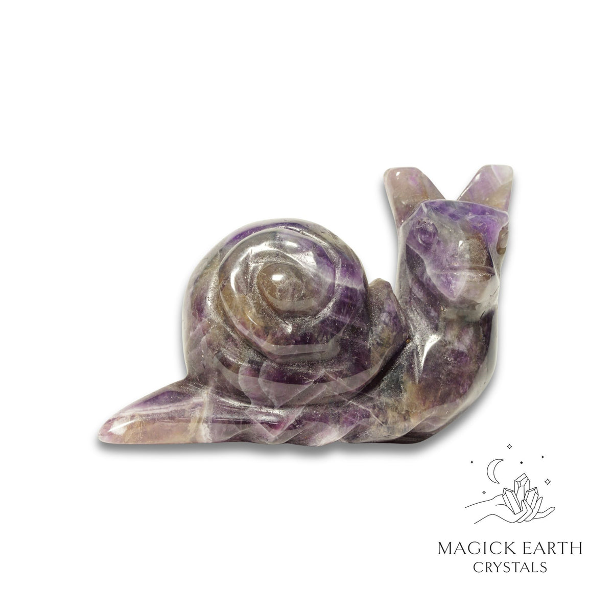 Natural Amethyst crystal snail figurine view a
