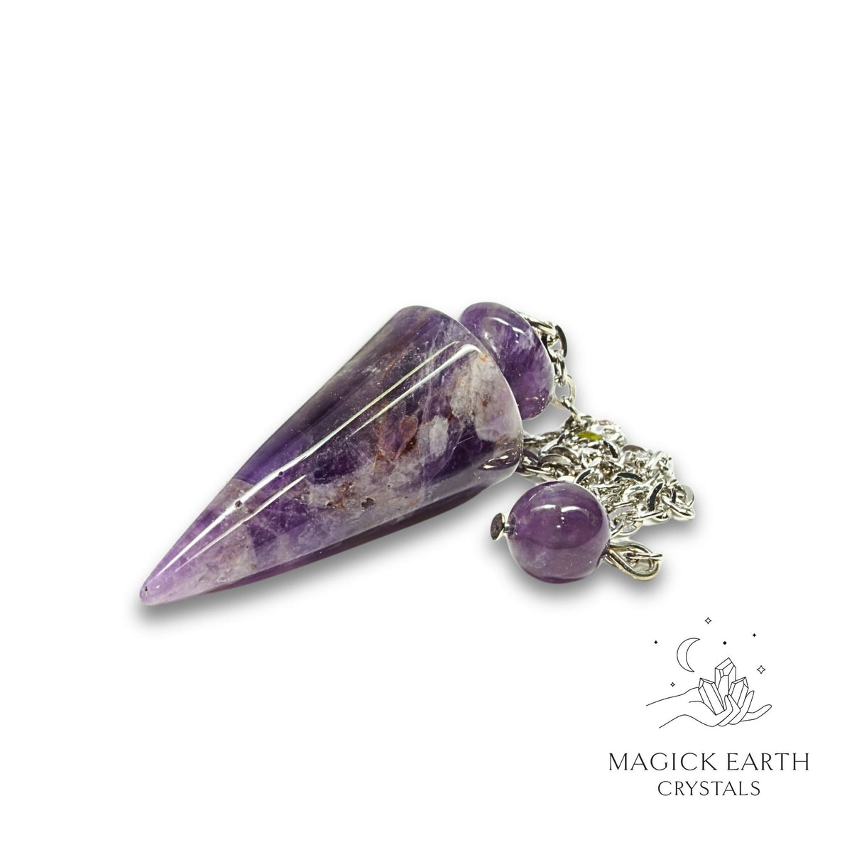 Natural Amethyst spike crystal pendulum view a