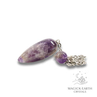 Natural Amethyst teardrop crystal pendulum view a