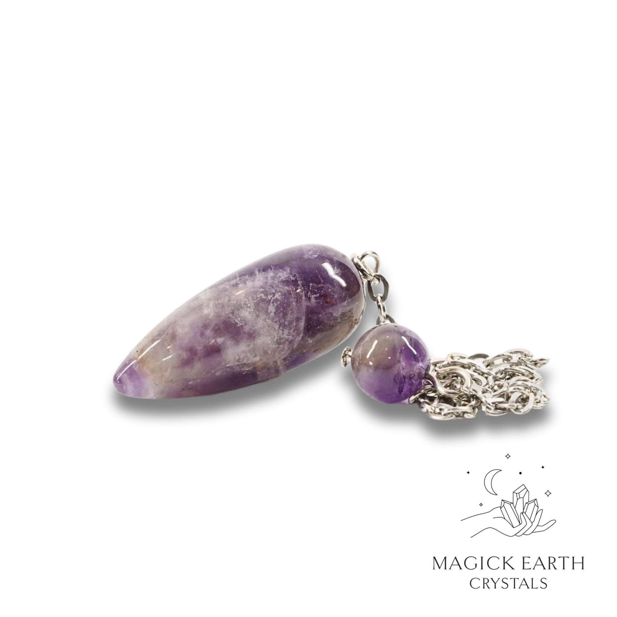 Natural Amethyst teardrop crystal pendulum view a