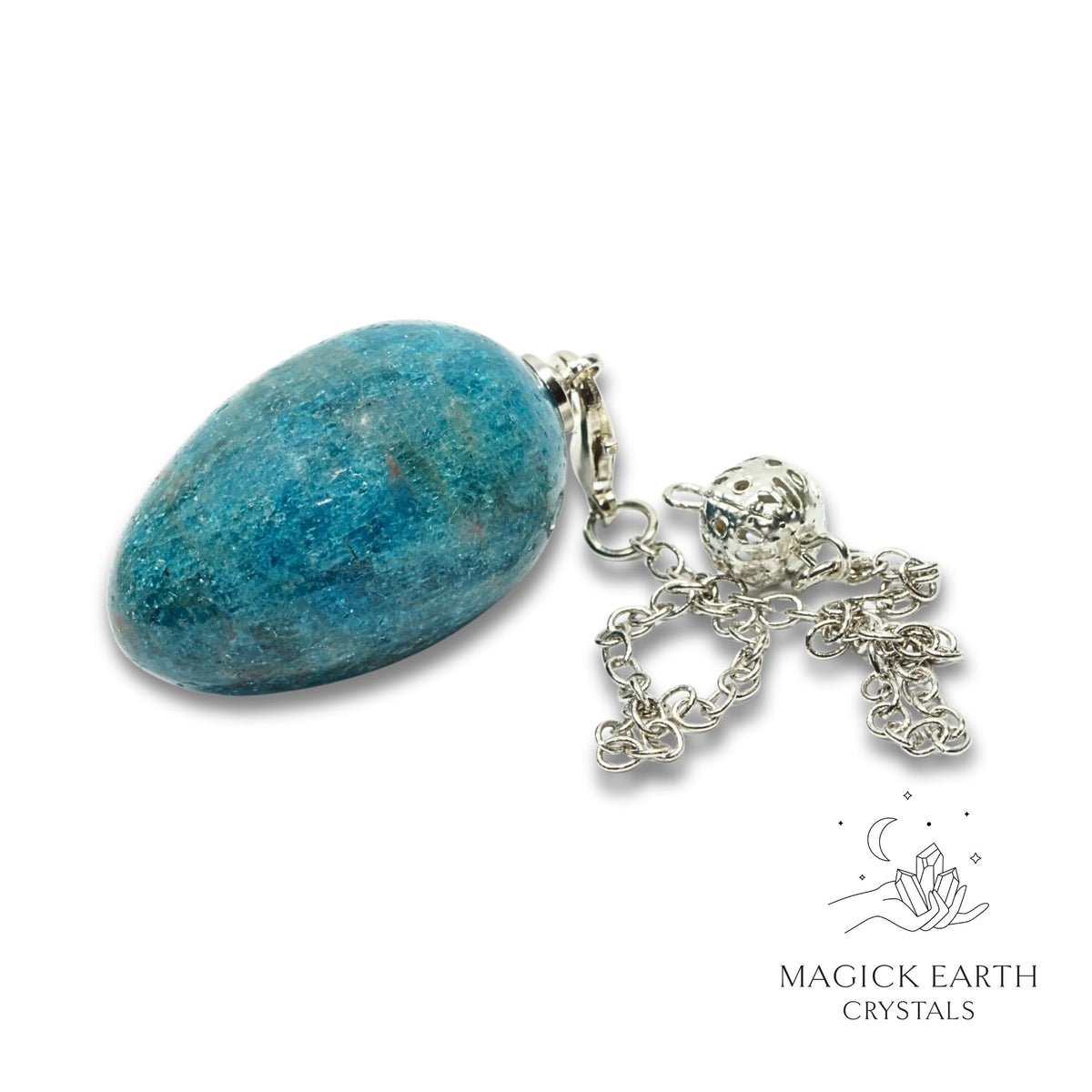 Natural Apatite egg crystal pendulum view a