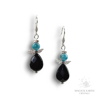 Apatite & Onyx Guardian Angel Earrings Platinum Finish For Motivation & Creativity