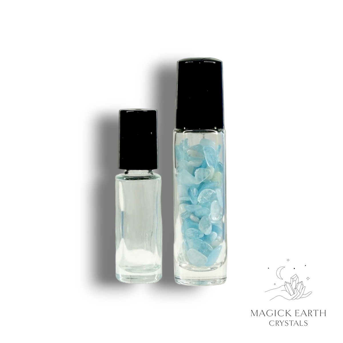Natural Aquamarine crystal chip roller bottle view a