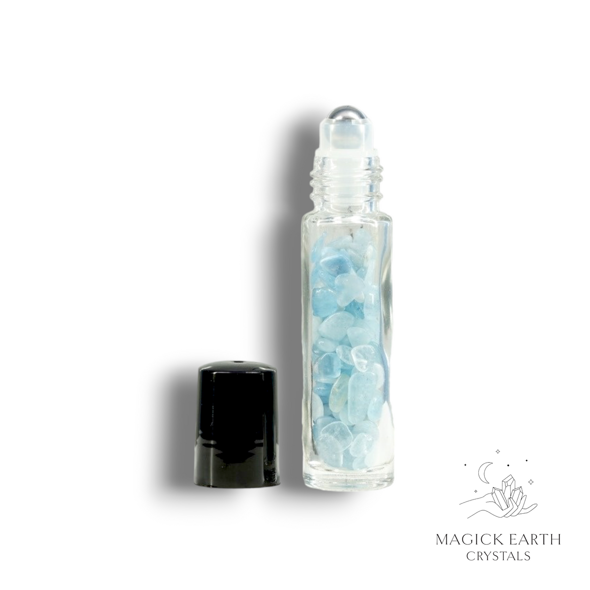 Natural Aquamarine crystal chip roller bottle view b