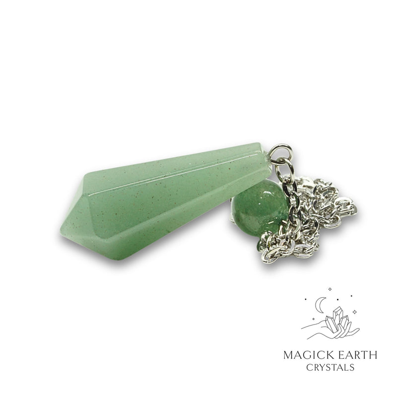 Aventurine Crystal Faceted Bullet Pendulum Horizontal View For Bold Opportunity