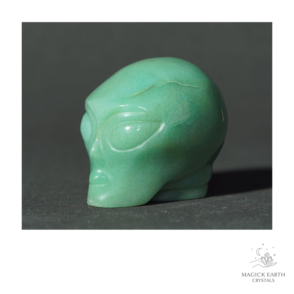 Natural Aventurine Crystal Alien Skull View A