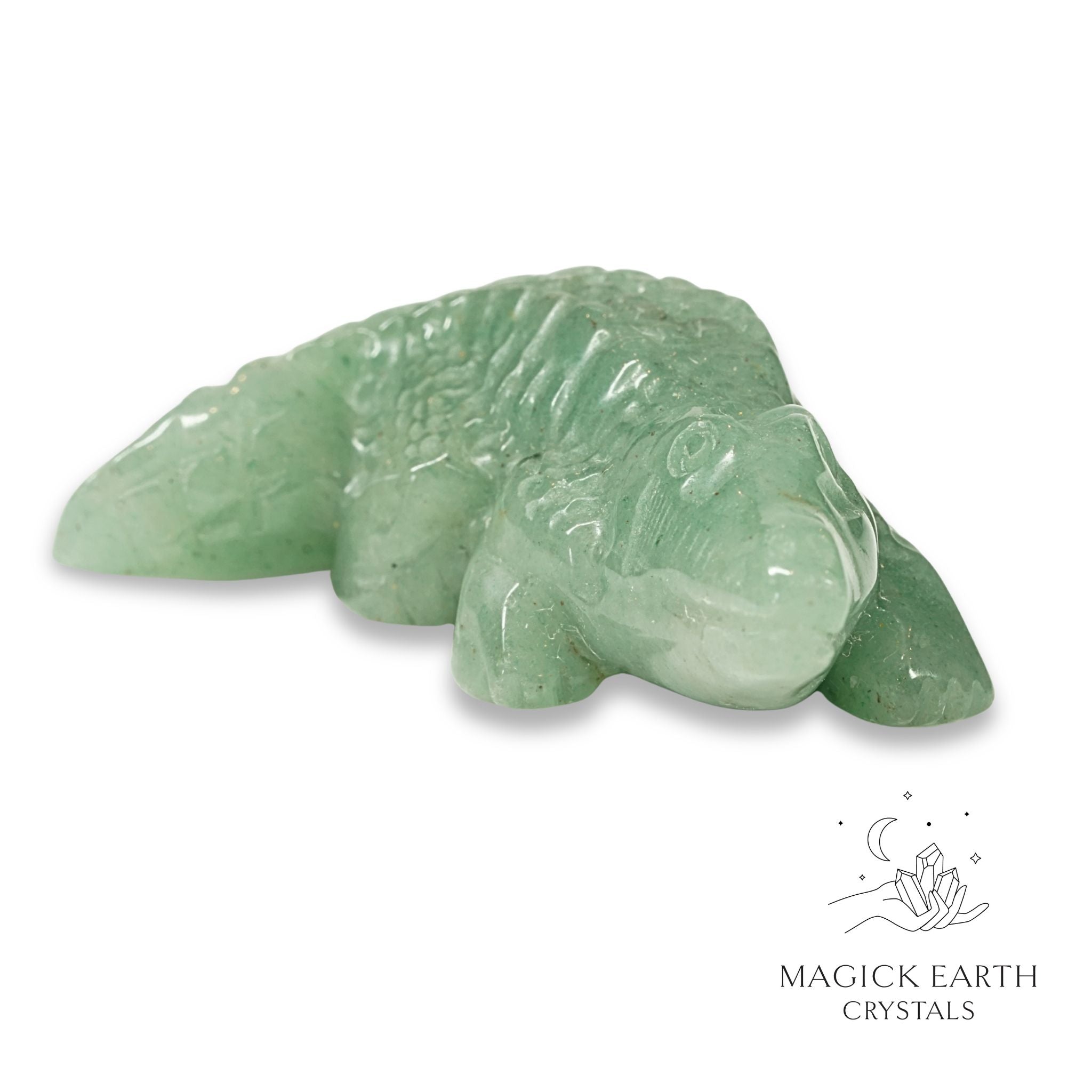 Natural Aventurine Crystal crocodile figurine front view
