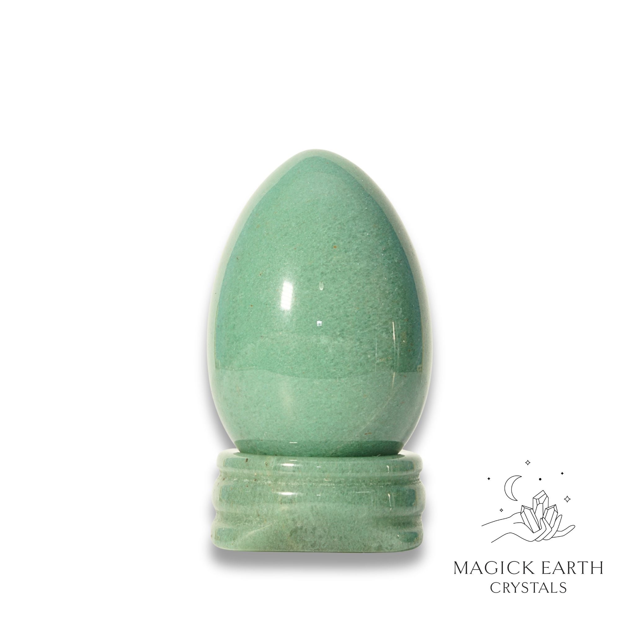 Natural Aventurine crystal egg with stand view a